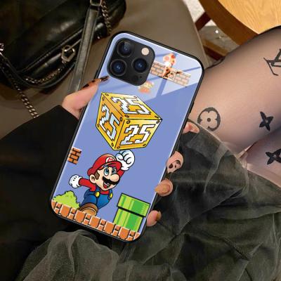 China Shockproof Full Cover Glass Mobile Phone Case For iphone 13 Superior Super Mario Suitable For iPhone11 12Pro for sale