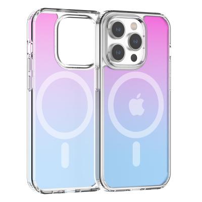 China Clear Color Shockproof Gradient Back Cover Shockproof Tpu PC Phone Magnetic Wireless Charging Phone Case For Iphone 13 14Promax for sale