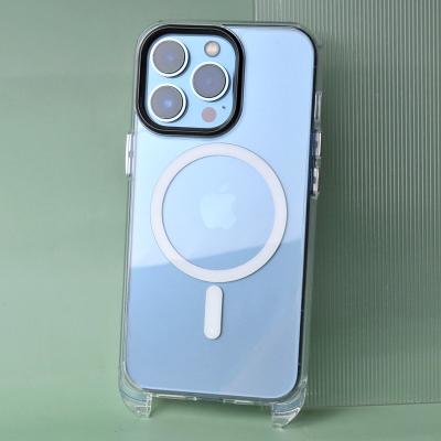 China New Shockproof Trending Transparent Radio Charging Magnetic Case Magsafe Lanyard Mobile Phone Bags For Phone Iphone 14 pro max for sale