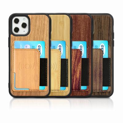 China Luxury Solid Wood Shockproof Full Cover Phone Case Card Walnut Card Cover Cell Phone Bags For iPhone 11 12 13 pro Max for sale