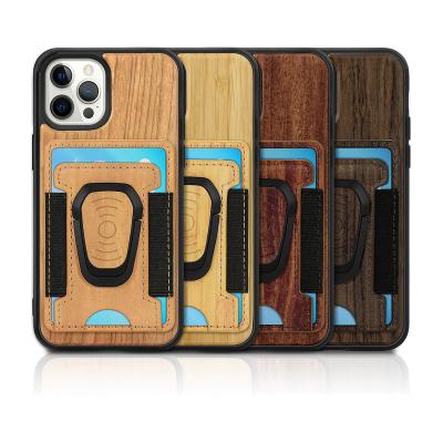 China Shockproof Magnetic Biodegradable Ring Phone Cases Card Pack Full Cover Solid Wood Cell Phone Bags For iPhone 11 12 13 Pro Max for sale