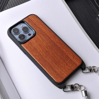 China Full Cover Shockproof Smart Phone Case With Natural Wooden Slope Straddle Women Cell Phone Bag For Iphone 13 14 pro max for sale