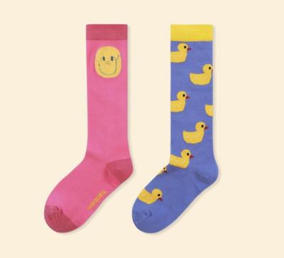 China Hot QUICK DRY Cute Smiling Duck Yellow Pink AIDU Woman Designer Japan Sale Knee High Socks Girls Custom Made Knee High Socks for sale