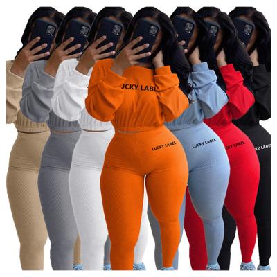 China 2020 fashion anti-static lucky label drop L3239-womens two-piece pants set sweat suits women for sale