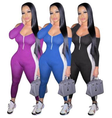 China F7151- Ladies Apparel Vendor Anti-Static Casual Long Sleeve Patchwork Sexy Jumpsuit 2021 for sale