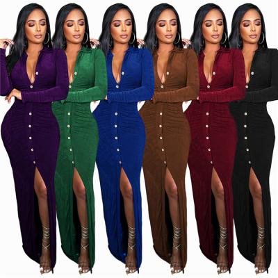 China Anti-static Cocktail Autumn Women Shirt Dresses Ladies Club Maxi Dress Velvet Long Sleeve Fashion Bodycon for sale