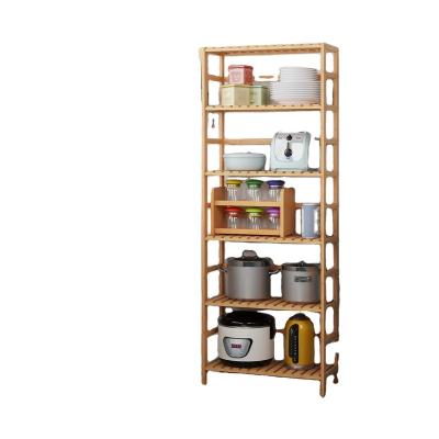 China Universal Sustainable Bamboo Shelf 6 Tier Free Standing Bookshelf Plant Flower Rack Holder Bathroom Storage Tower for sale