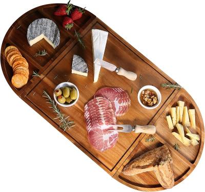 China Sustainable Large Magnetic Charcuterie Board Set Acacia Wood Round Cheese Board Set Unique Wooden Charcuterie Boards Extra Large for sale