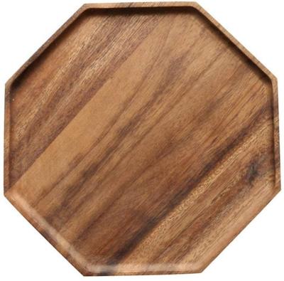 China Sustainable Set of 2 Acacia Octagon Square Wood Trays Serving Bread Dishes for Fruit Salad Tray Vegetable Food Dish Charger Plates Char for sale