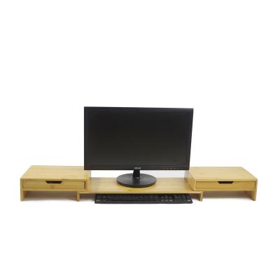 China Foldable Monitor Stand Riser with Adjustable Length and Angle, Bamboo Computer Riser with 2 Extra Drawers, Desk Organizer for Laptop for sale