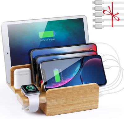 China Customized Bamboo Wooden Multi Device Docking Station Phone USB Charging Station for sale