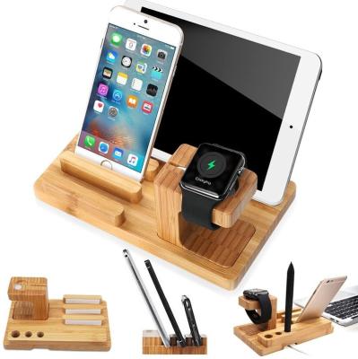 China Customized Bamboo Docking Station Phone Holder Charger Stand Cradle Holder Bamboo Filling Bracket for sale