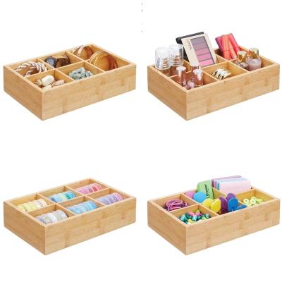 China The 6 expandable natural bamboo divided sections make the Bin Box Holder organizer compact for tea bags, coffee, packets, tea and food storage sugar, for sale