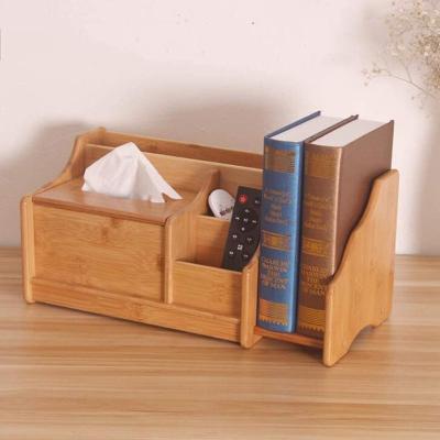 China Expandable Expandable Bamboo Desk Organizer, Tissue Box File Storage for Documents&Office Supplies, Living Room Remote Control Holder for sale