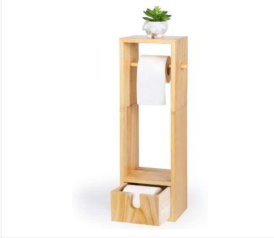 China Modern Bamboo Toilet Paper Holder Stand Roll Holder And Dispenser With Storage For Bathroom for sale