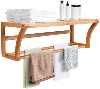 China Sustainable Bamboo Wall Mounted Bathroom Shelf With Towel Rack And Bamboo Towel Storage Shelf For Bath And Housewares for sale