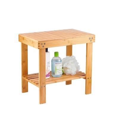 China Sustainable Bamboo Spa Seat Stool, Foot Rest Shaving Stool With Storage Shelf For Shampoo Towel, Works In Bathroom for sale