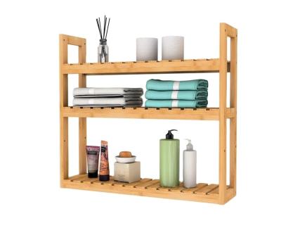 China Sustainable Wall Mounted Bamboo Mounted Racks Bathroom Shelves Wall Mounted 3-Tier Storage Rack , Wall Mounted Towel Rack for sale