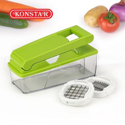 China Factory Sustainable Single Green Latest Stainless Steel Chopper Salad Maker Kitchenware Helper Hand Held Vegetable Cutter for sale