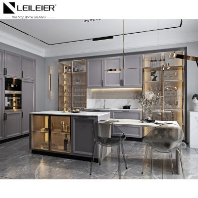 China LEILEIER Furniture Hardware Kitchen Cabinet Customers High Gloss Kitchen Home Kitchen Cupboard Modern Customized Color Lacquer for sale