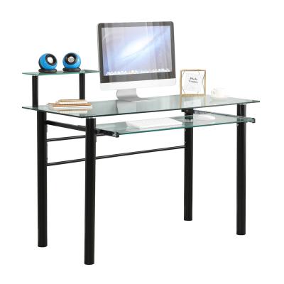 China Clear Glass Top Computer Desk,  Modern Home Office Desk with Pull Out Keyboard Tray, Study Table Computer Desk for sale