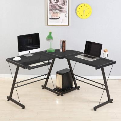 China Glass Top Computer Desk with Pull out Keyboard Tray, Gaming Desk Modern Design L Shaped Office Desk for sale