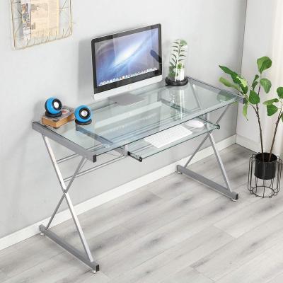 China Glass Top Computer Desk with Keyboard Tray,  Modern Home Office Desk Study Table,  PC Gaming Table Computer Desk for sale