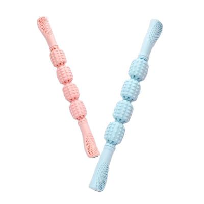 China Beautiful Four-Roller Leg Muscle Relaxation Artifact Fitness Beautiful Yoga Legs Roll Back Fascia Massager Female Handheld Mace for sale