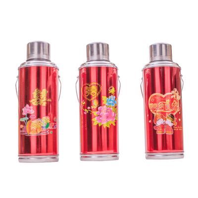 China Metal Viable Red Flower Chinese Style 2.0L Thermo Vacuum Flask With Glass Inner for sale