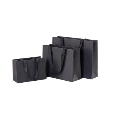 China Greaseproof Recyclable Food Grade All OEM Black Custom Logo Kraft Paper Bags With Rope Handle for sale