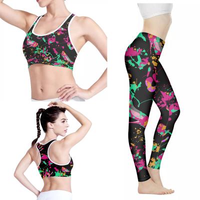 China Breathable Sports Bra And High Waist Gaiters Set 2 Piece Women's Tracksuits Graffiti Painting Yoga Set Gaiters Fitness Gym Women Yoga Equipments for sale