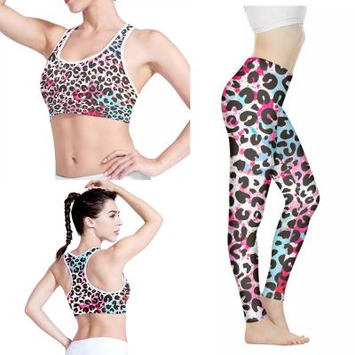 China Breathable Women Leopard Graffiti Yoga Teams Sport Leggings And Bra For Gym Running High Waist Women Yoga Pants 2 Pieces Sets High Quality for sale