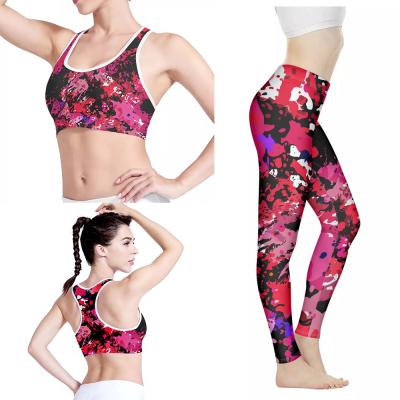 China Breathable Custom Painting Design High Waisted Fitness Yoga Wear For Womens Leggings Breathable Fitness Yoga Training Wear / Gym Sports Set for sale