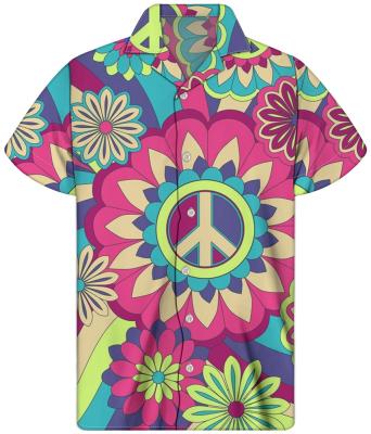 China Flower Power Peace and Love Pattern Designs Viable Hippy Casual Button Closure Top Trippy Oversized Collar Shirt For Male for sale