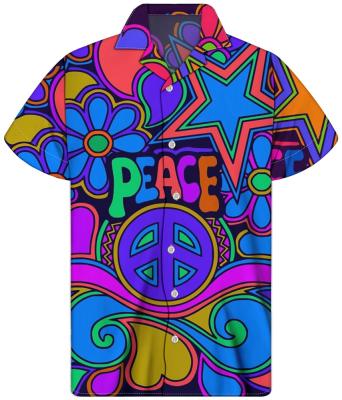 China Viable Shirts Peace and Button Closure Hippy Collar Fit Love Flowers and Stars Design Regular Shirt for Male for sale