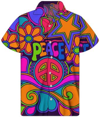 China Viable Shirts Fun And Flower Peace And Love Hippie Art Designs Party Men Collar Button Closure Vintage Funky Shirt for sale