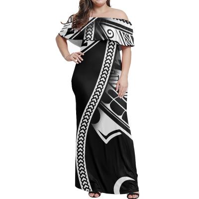 China Viable Up To 7XL Polynesian Tribal Striped Tatoo Elegant Hawaiian Print Simple Black And White Off The Shoulder Plus Size Dress And Skirts for sale