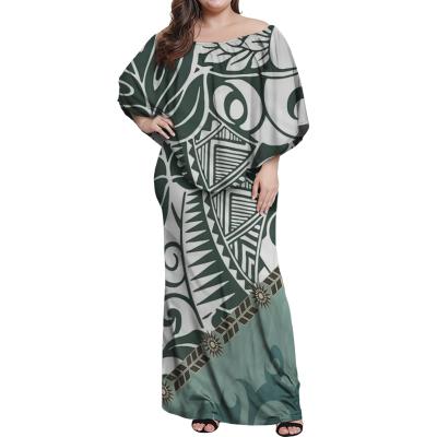 China Viable Polynesian Tribal Leaves and Turtles Dress Ladies Off Shoulder Ruffle Dress Plus Size Stretchy Material Dresses for Women for sale