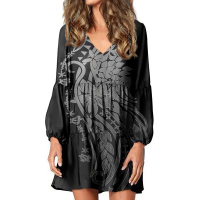 China black Anti-wrinkle vintage ladies dress Polynesia Hawaii Tatoo design loose tops dress custom loose and comfortable ladies all-match clothing for sale