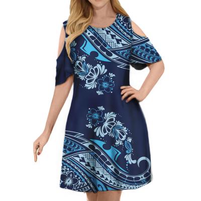 China Viable Chill Short Sleeve Dresses Plumeria Blue Hawaiian Polynesian Summer Hibiscus Women's Casual Sundress Dress for sale