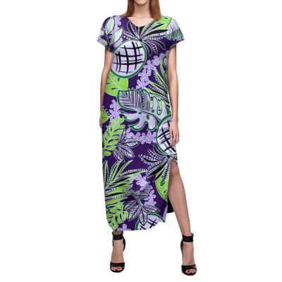 China 4xl Custom Made Breathable Long Dresses Pineapple Plumeria Hawaiian Palm Leaf Purple Prints Sublimation Moq 1 Womens Fashions Long Dress for sale