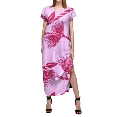 China Breathable Custom Side Split Moq Dress 1 Long Skirt Pink Hawaiian Print Women Daily Home Lady Comfortable Outdoor Clothing for sale