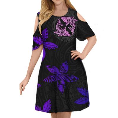 China Breathable Hawaiian Polynesian Polynesian Party Dress Women Summer Breathable Hibiscus Plumeria Purple Short Sleeve Chill Loose T-shirt Dress for sale