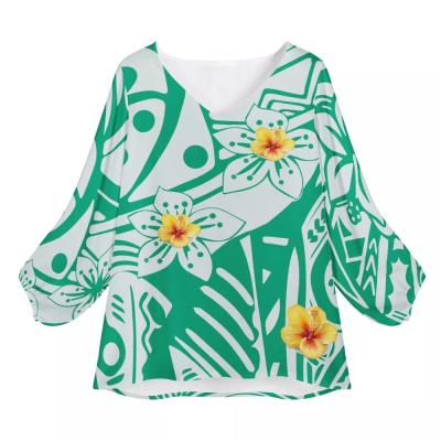 China Anti-pilling Spring 2021 Polynesian Tribal Printed Woman Tops Vintage Trendy New Design Shirt Blouse Summer Long Sleeve for sale