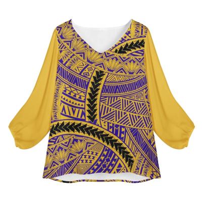 China Custom Oversized Ladies Chiffon Blouse Fabric Tie Dye Purple Hawaiin Print Tribal Print Yellow Fashionable Long Sleeve Anti-pilling Long Sleeve for sale