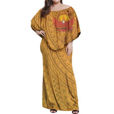 China American Samoa Female Design Manulele Tausala Nuuuli Logo Comfort Women Party Dresses Yellow Customizable Patterns Ruffle Anti-wrinkle Dress for sale