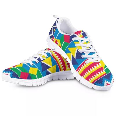 China CUSHIONING Ghana Stylish Tribal Geometric Pattern Breathable Running Shoes Sport Sneakers Mesh High Colorful Quality Women Sports Shoes for sale