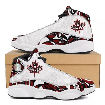 China Fashion Trend Canada Day Haida Maple Leaf Style Tattoo White Designs Mens Lace Up Leather Sneakers Cutomized Trainers Shoes for sale