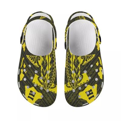 China Lightweight Non Slip Garden Clogs Shoes Hawaii Shark Print Yellow Polynesian Tribal Boy Stylish Comfortable Sandals For Women for sale