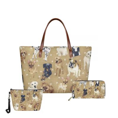 China Vintage Dogs Labrador Bulldog Dalmatian Designs Handbags Ladies Bag Women Pet Family Purses Shoulder Bags Handle Satchel Hobo Set 3pcs for sale